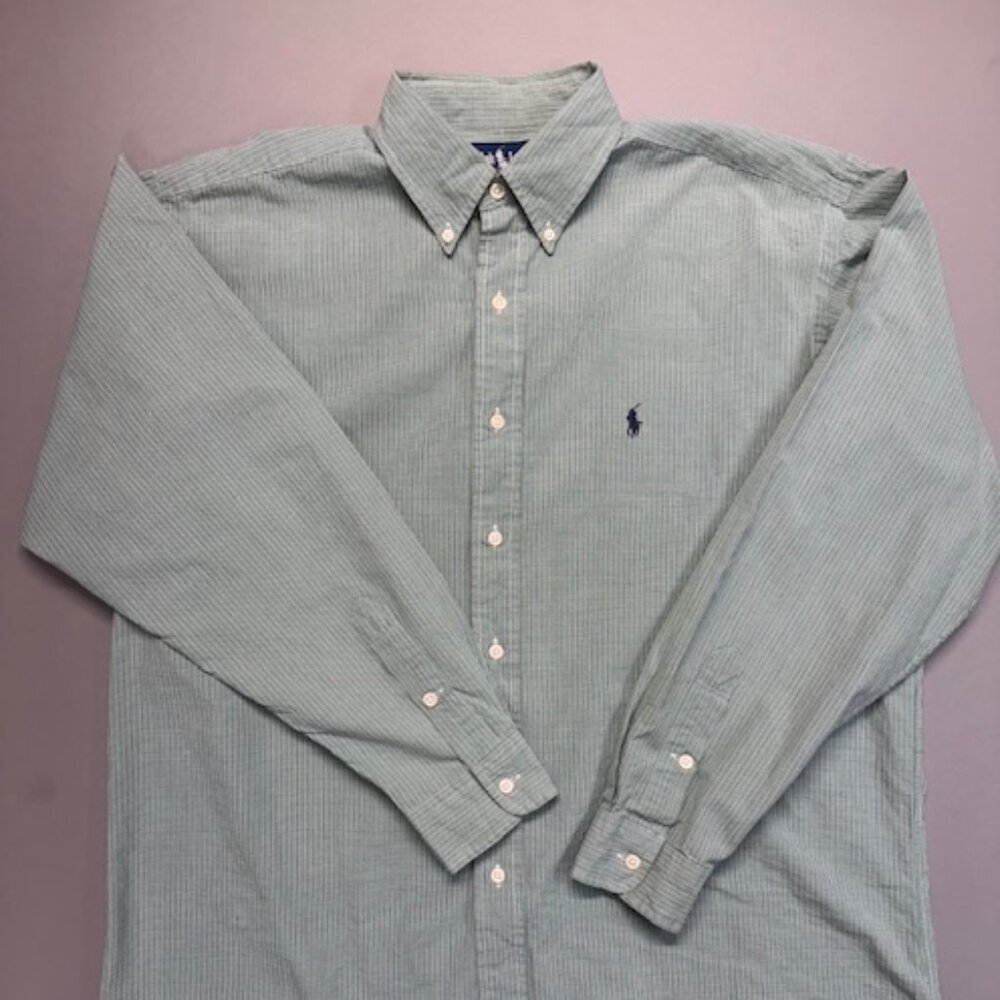 Ralph Lauren Shirt Mens Large Green Plaid Blake Long Sleeve Button Down Cotton